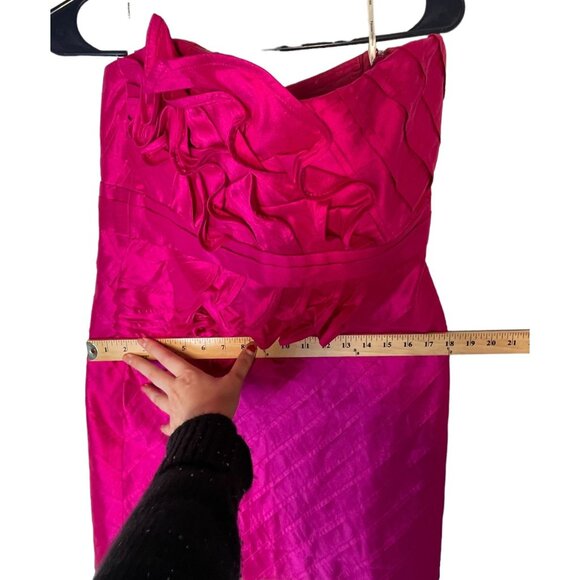 Anthropologie 10 Stretch SILK Sculptural Dress Fit & Flare Strapless Hot Pink - Picture 9 of 12